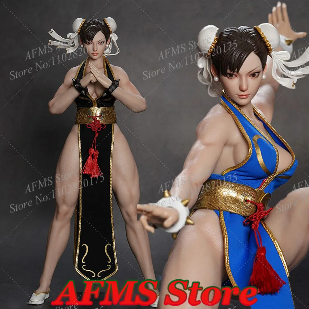 Figura colecionável em escala 1/6, chun li, deusa de combate clássica, corpo de silicone de grau muscular médico, 12 '', ação de soldado feminino