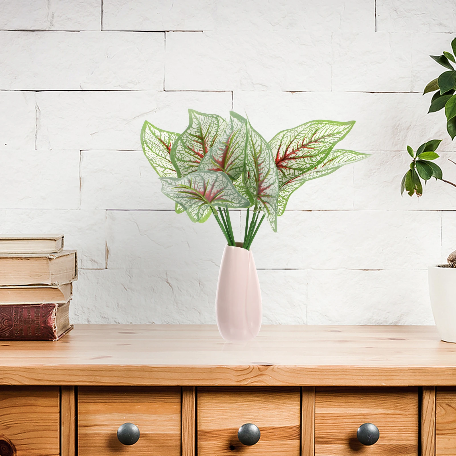 

6pcs Artificial Leaves Simulation Green Plant Decor Desktop Ornament For Home Office Holiday Decoration Faux Bonsai Potted