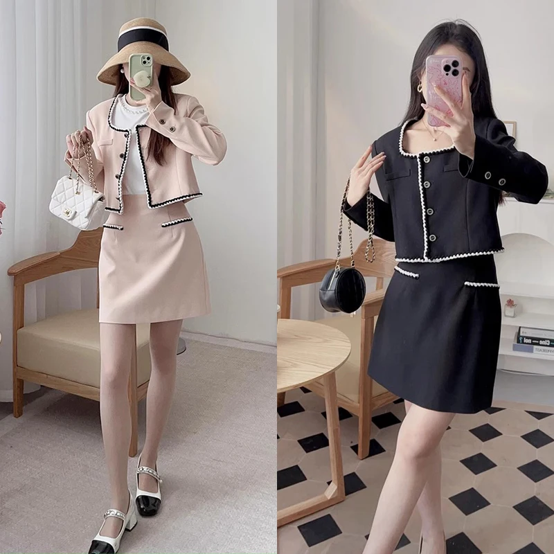 

Ele MICOAT Pure Original Spring 25 Square Collar Color Blo ort Jaet And f Skirt Women's Faion Commute Sle