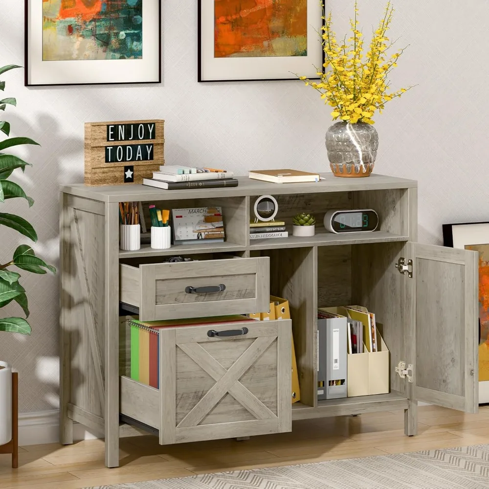 خزانة ملفات خشبية كبيرة على طراز المزرعة مع درجين وبابين، مثالية لملفات وحجم حرف A4/التخزين