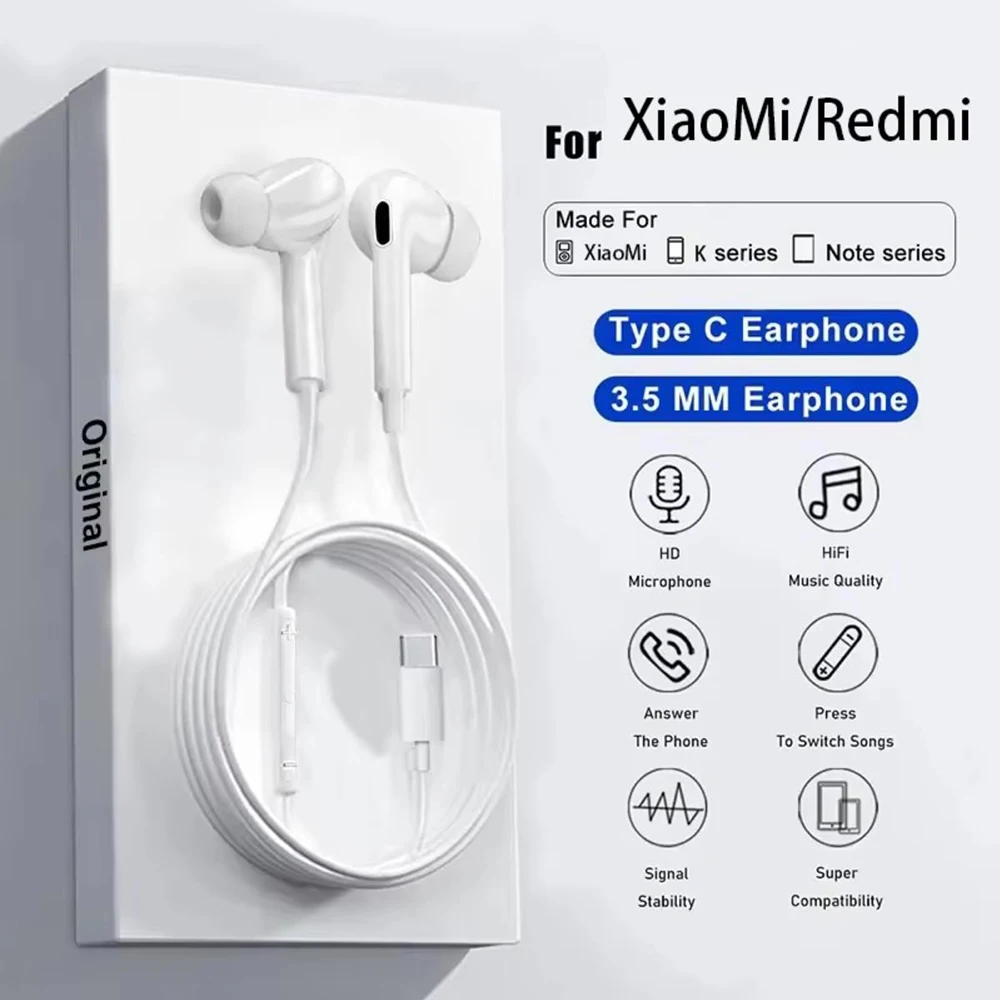 Écouteurs filaires d'origine Type C pour XiaoMi 13 14 15 Redmi Note 11 12 Pro Plus 5G pour prise Jack 3.5mm, accessoires pour écouteurs