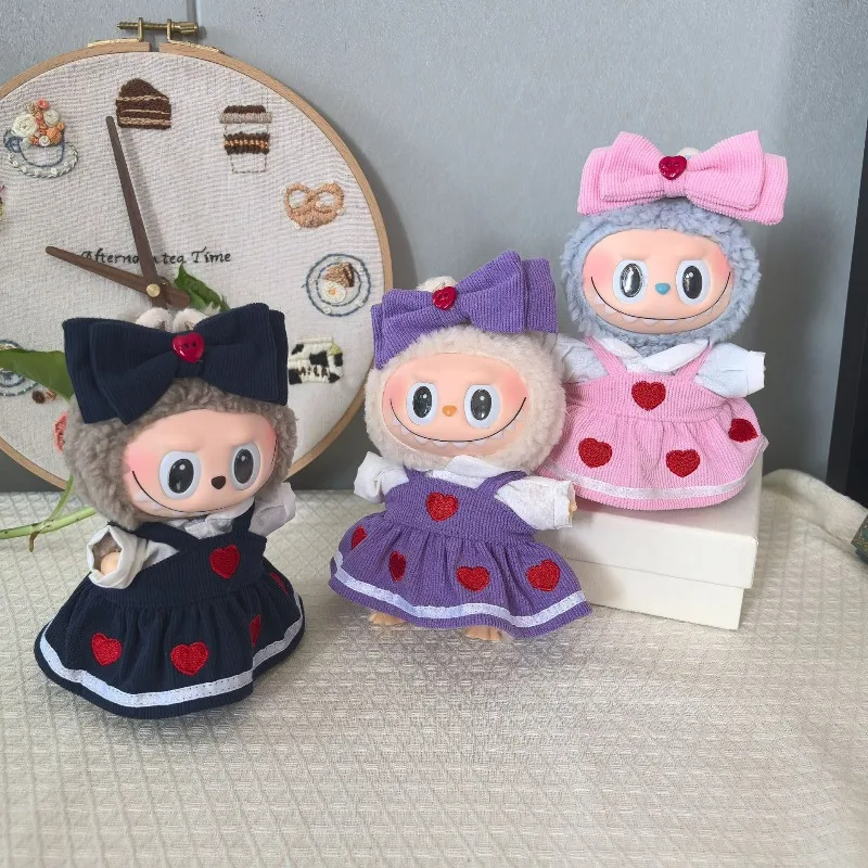 

For 17cm Labubu Dolls Red Heart-print Skirt Set Labubu Clothing Set Cute Fashion Cartoon DIY Accessory Toy Gift for Girls