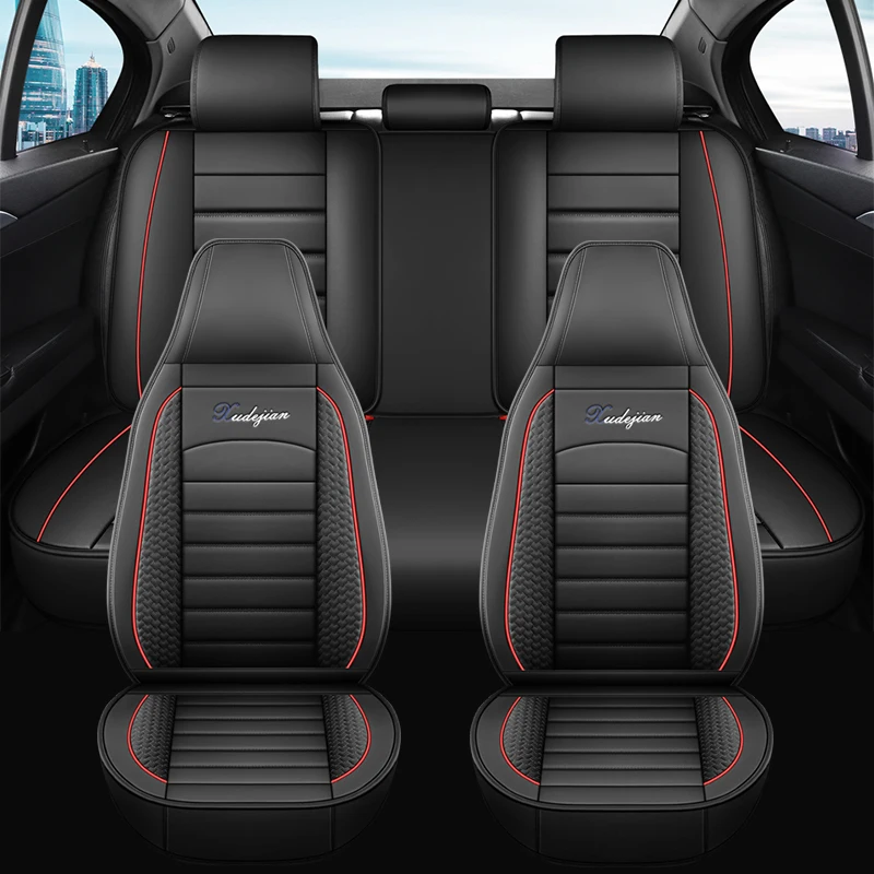 

5-Seat Complete Set Full Wrap Integrated Headrest Car Seat Covers, Premium PU Leather, Comfortable & Durable, Fits Most Cars