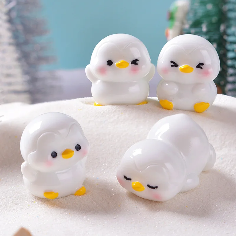 

Figurines Miniatures Cute Cartoon White Penguin Resin Micro Landscape Ornaments For Home Decorations Room Decor Desk Accessories