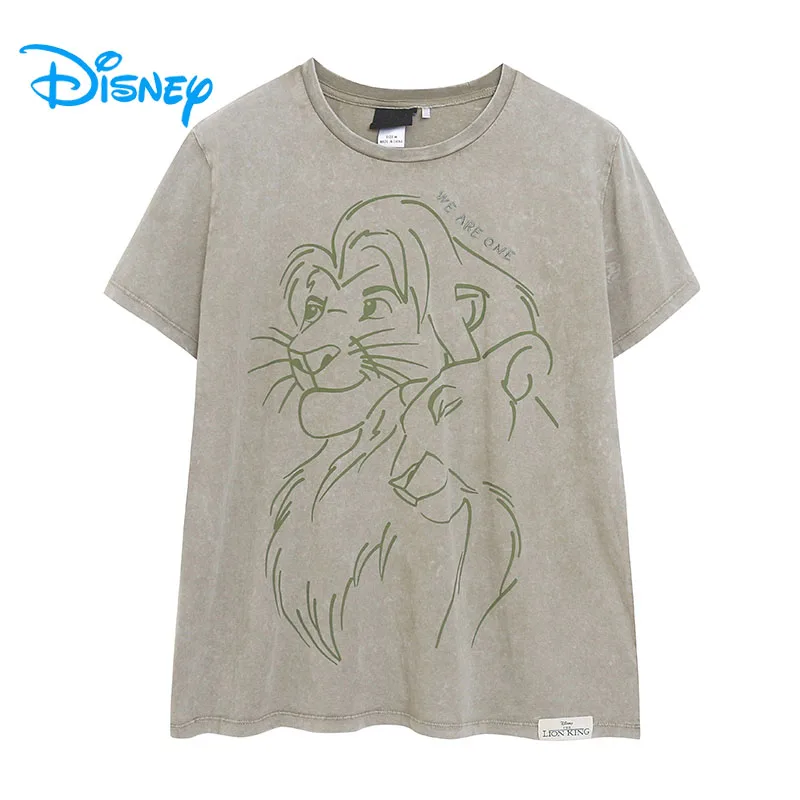 

Disney The Lion King Washed Distressed T Shirt Simba Nala Short Sleeve Tee Women Casual Loose Cartoon Tshirt Top O Neck Summer