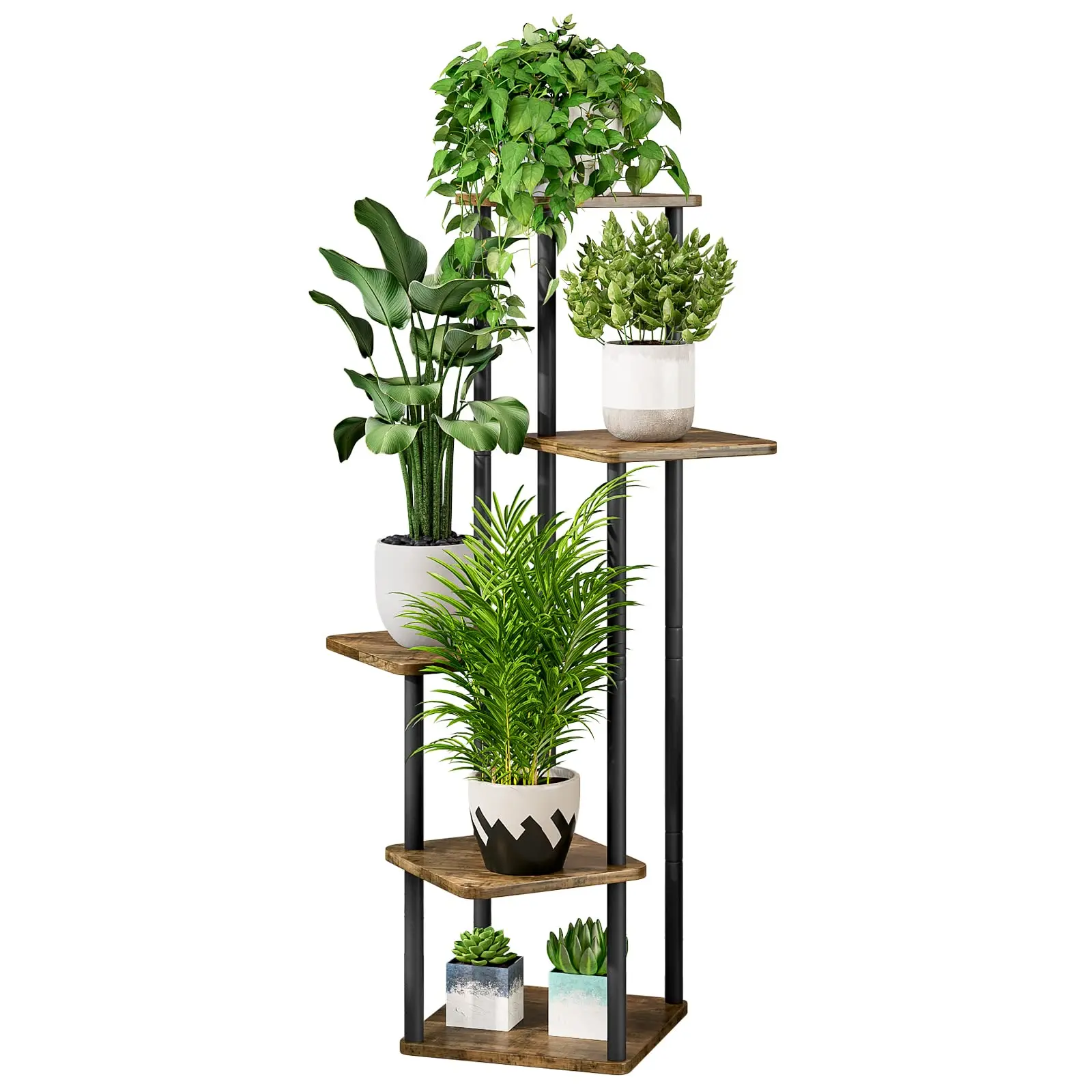 5-TIER METAL INDOOR PLANT STAND, SPACE-SAVING CORNER SHELF FOR LIVING ROOM, BALCONY, BEDROOM