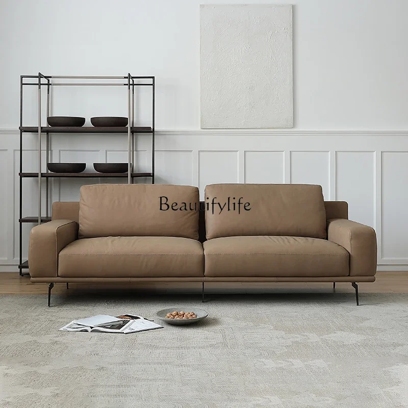 

02Nordic modern first-layer cowhide all-leather sofa retro light luxury simple small apartment
