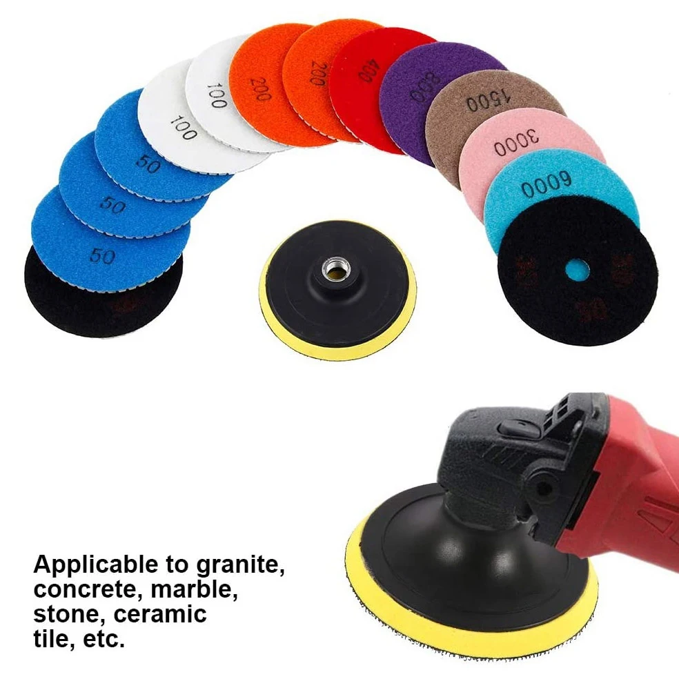 

15Pcs Diamond Polishing Pads Kit 4 Inch 100Mm Wet/Dry For Granite Stone Concrete Marble Polishing Use Grinding Discs Set