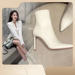 2023 Women Ankle Boot Pointed Toe High-heel Boot Stiletto Heels Leather Boot Fashion Side Zipper Elegant Short Boot Women Shoes