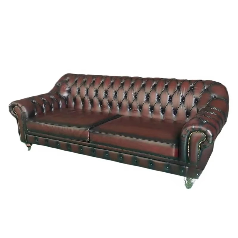 Sofá de couro marrom antigo sofá de sala de estar de couro retrô de alta qualidade