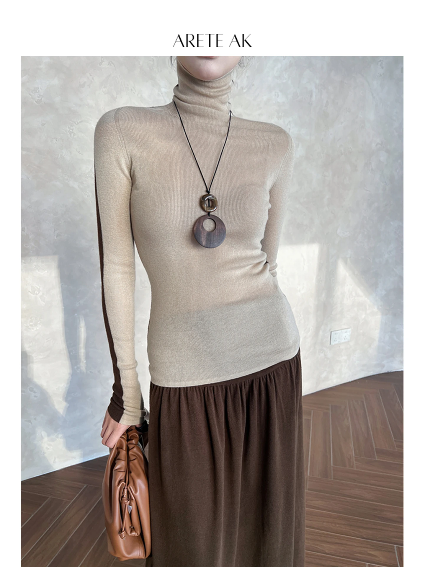 

ARETE AK Women's Casual Wool Blend Long Sve Crew Ne Sweater Double Color All-Match Loose Fit Top Polyester Fiber