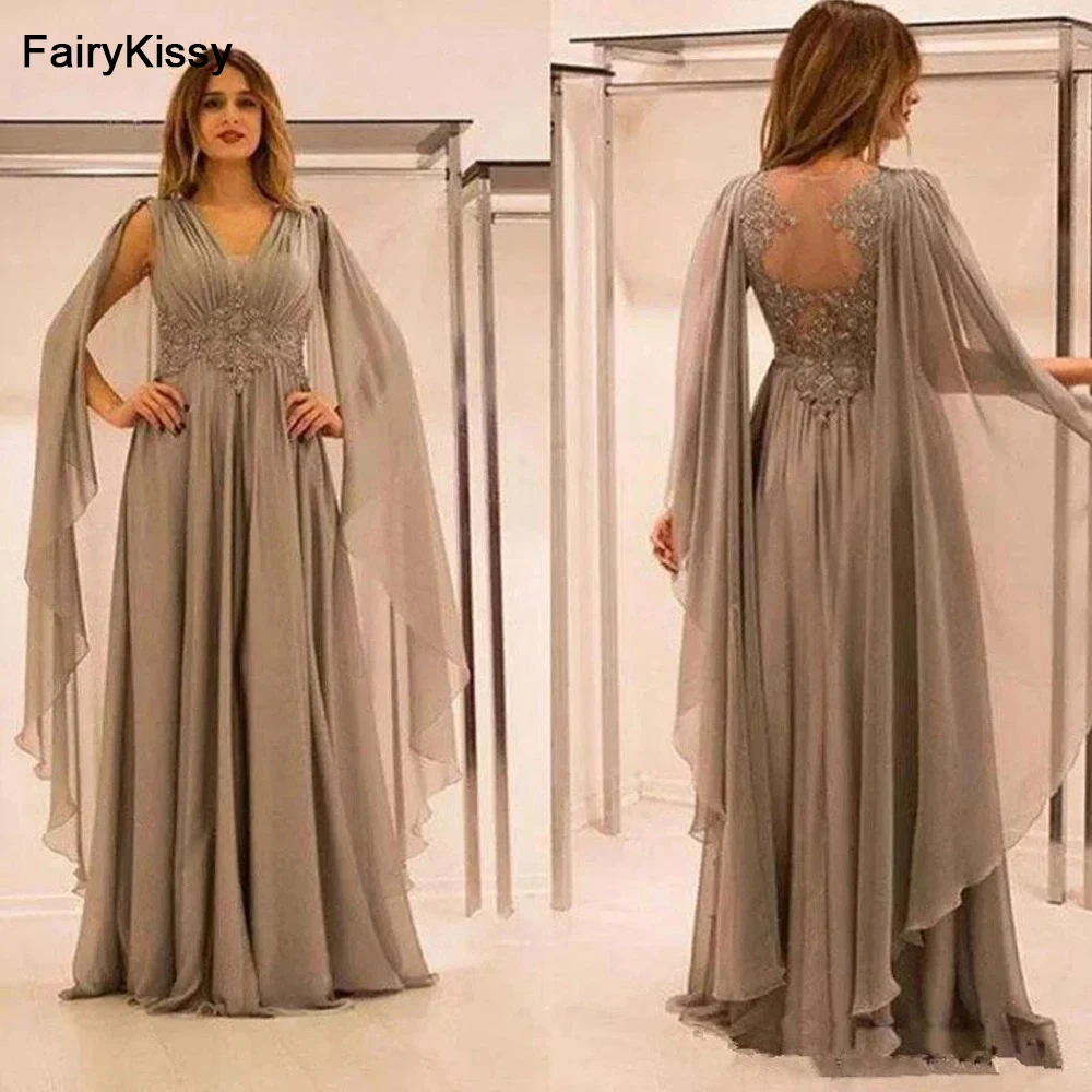 

FairyKissy Plus Size 2024 Mother Of The Bride Dresses A-line V-neck Chiffon Appliques Beaded Formal Groom Long For Wedding