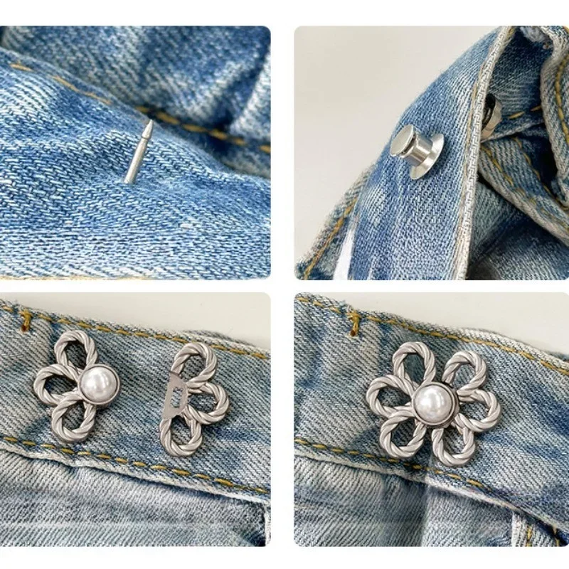 2pcs Waist Metal Flower Adjustable Tighten Invisibility Decoration Couple Buckles Pants Skirts Size Change From Large To Small