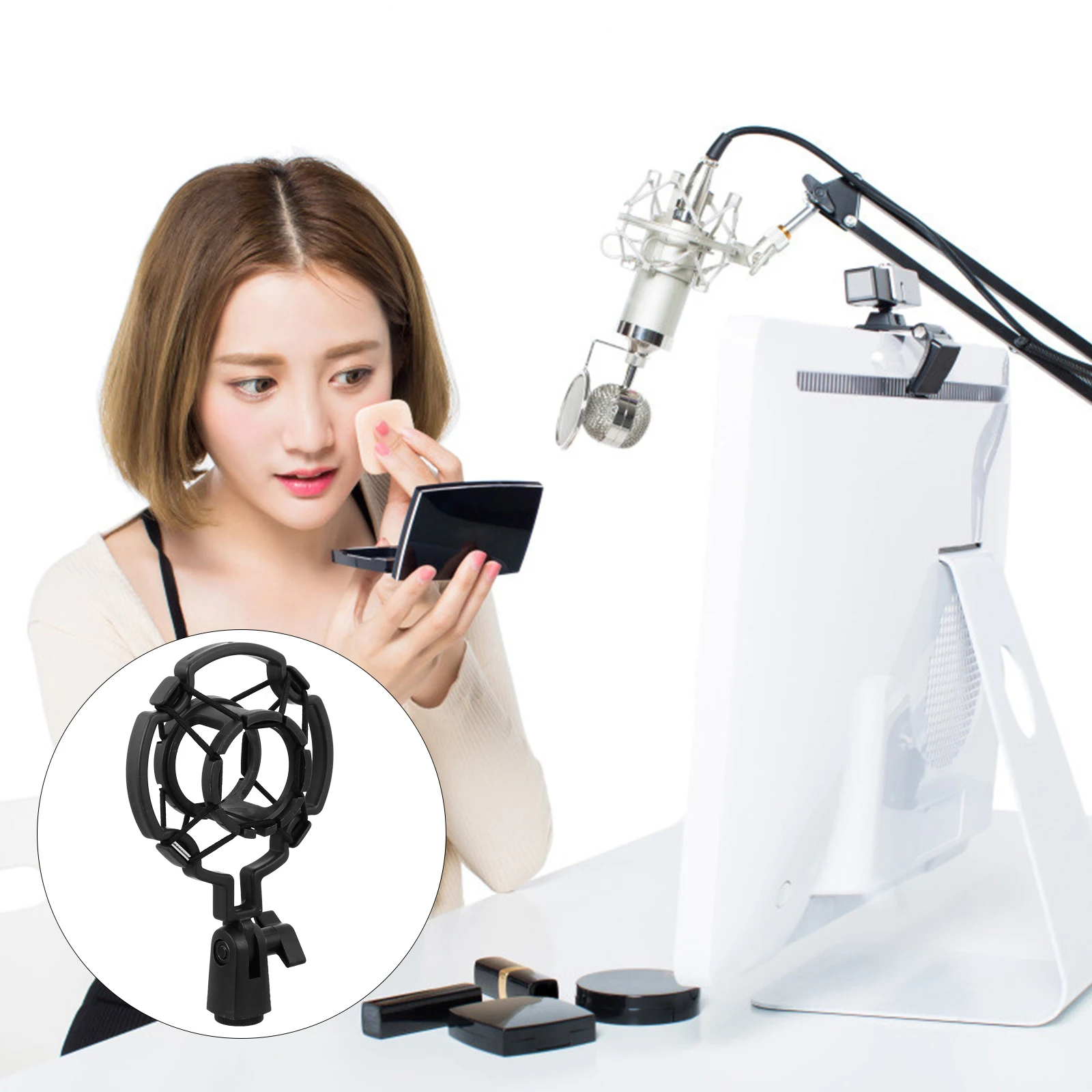 

Professional Microphone Shockproof Mount Plastic Anti-Vibration Mic Holder Durable Stable Noise Reduction Easy Fix Adjustable