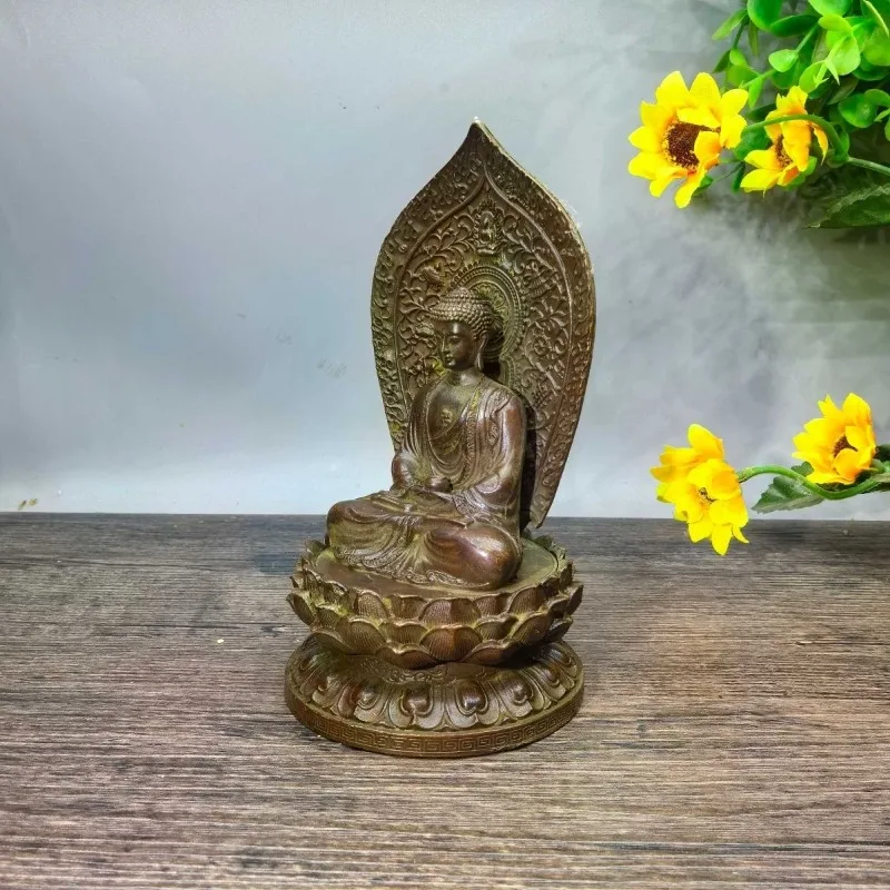 Antique Tibetan Buddhism Sakyamuni Buddha Statue Religious Sculpture Home Meditation Worship Altar