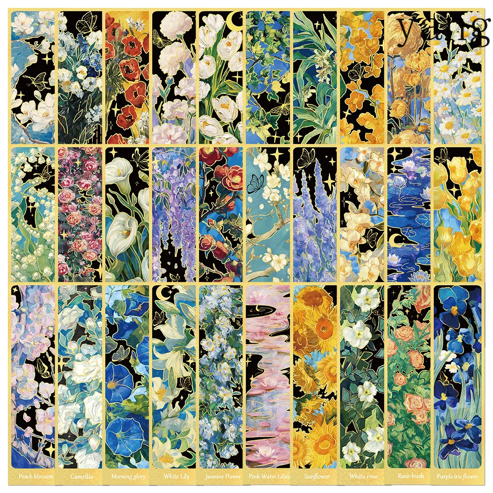 CX 30 Flower Oil Painting Bookmarks Handbook DIY Literary Creative Materials Student Reading Marks Exquisite Paper Bookmarks