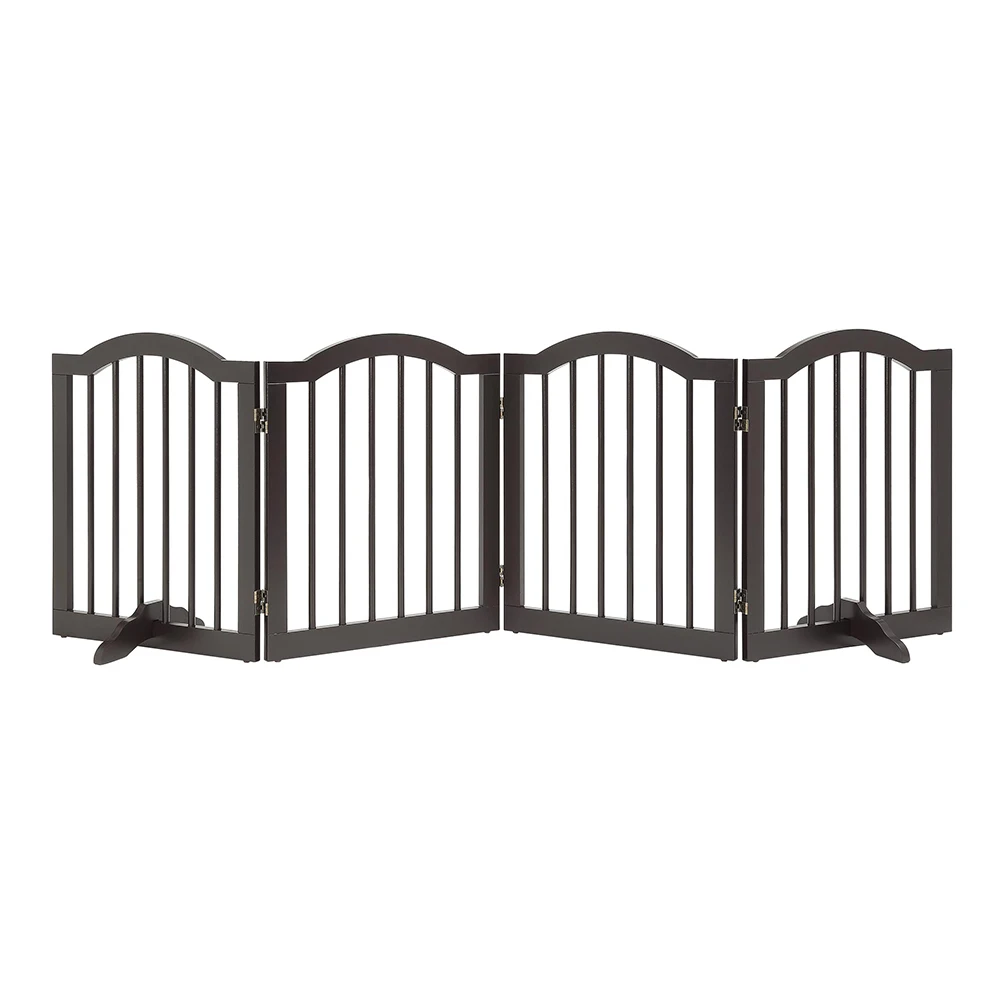 Traditional Pet Gate with Arched Top  - 4 Panel - 24 Inch Step Over Fence - Free Standing Folding