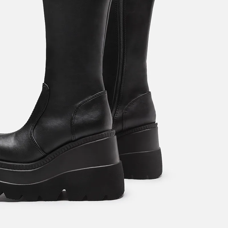 Women's Platform Boots Punk Mid-calf Ladies Boots Gothic Style Thick-soled Motorcycle Knight Boots Designer Fashion Women Shoes view 6