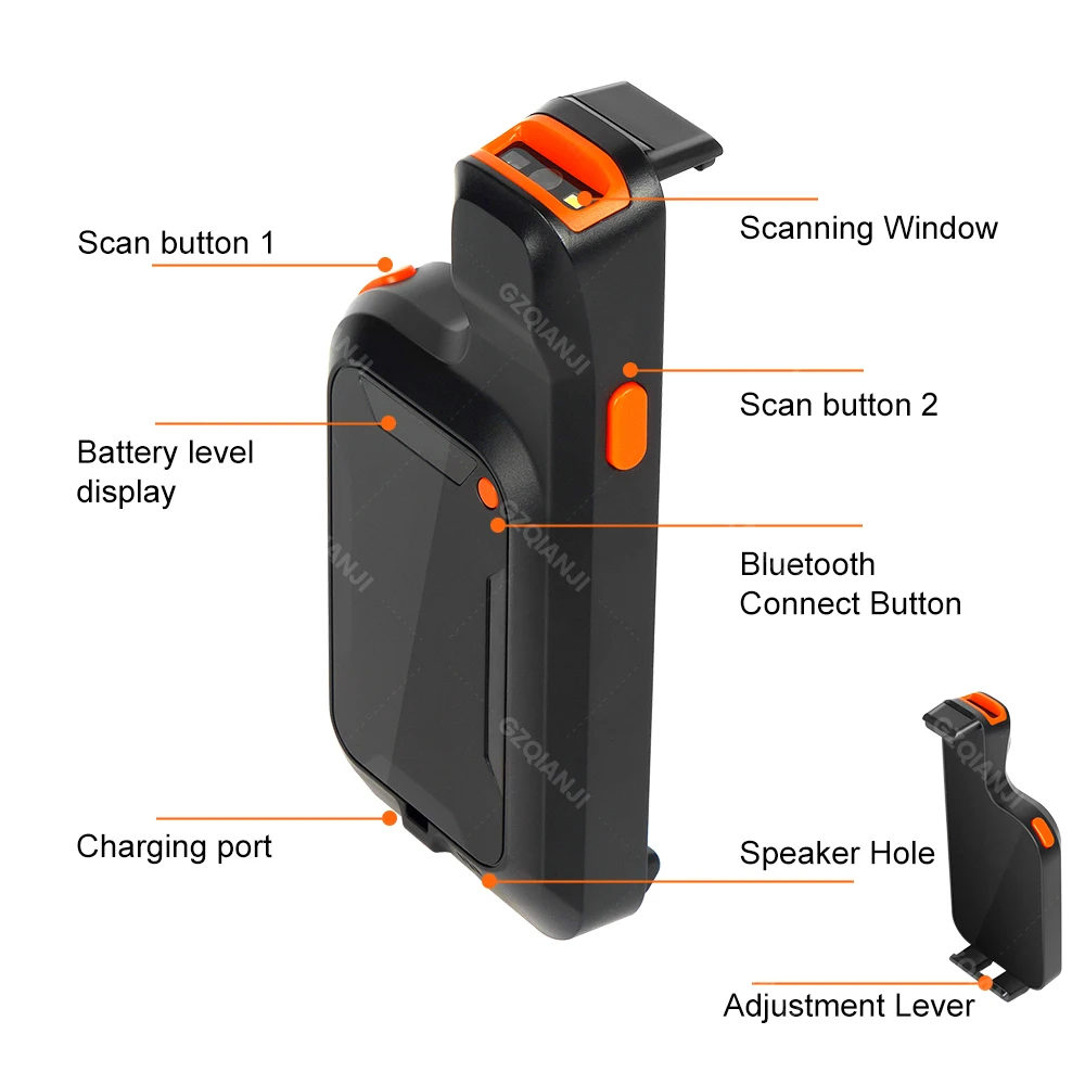 2D Back Clip Bluetooth Barcode Scanner Portable Scanner Data Matrix Bar code Reader 1D 2D QR Bar Code Scanner Android IOS System