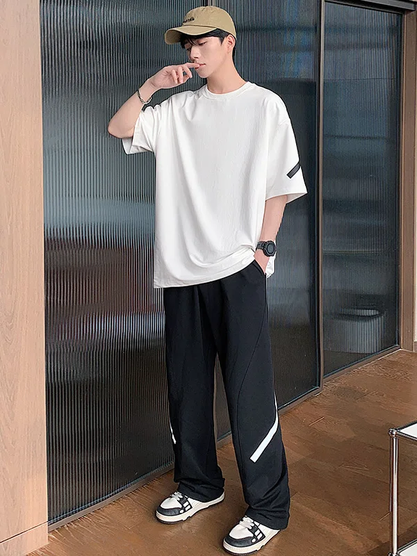 

2025 New Men's Casual Sports Set Summer Thin Long Pants ort Sve Two-Piece Loose Ice Silk Qui-Dry Polyester Fiber T-irt