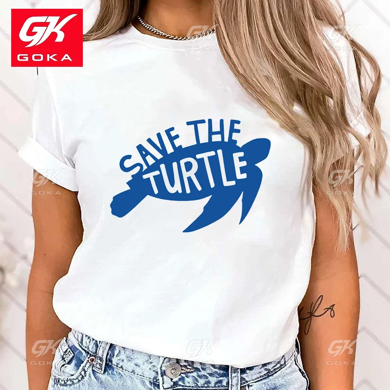 Premium Cotton T Shirt New Protect The Ocean Save A Turtle Print T Shirts for Women Tee Shirt Hip Hop Casual Round Neck Tops