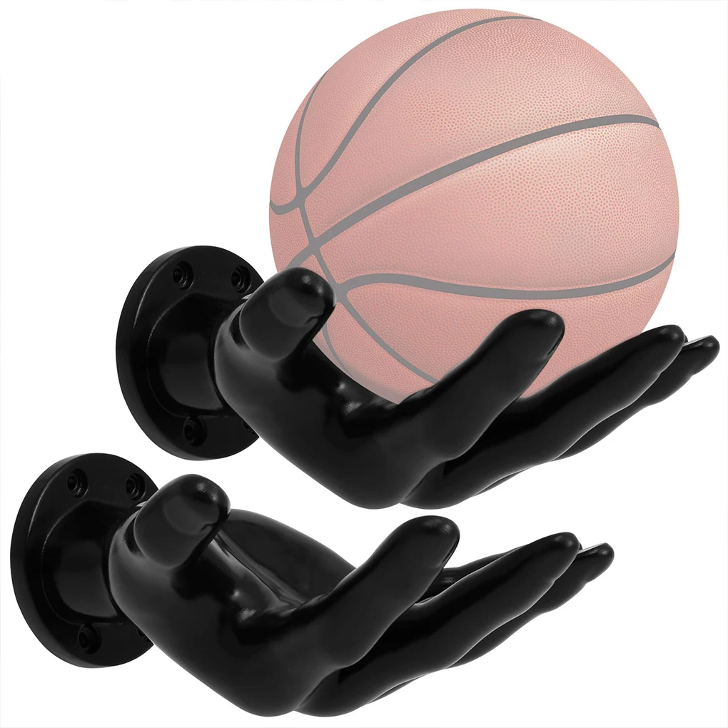 2 pezzi scultura a mano nera basket calcio supporto da parete salvaspazio portaoggetti per palline