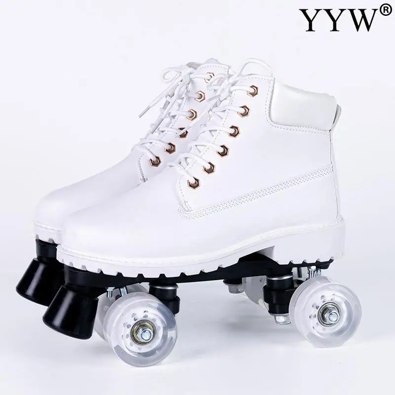 4 Wheels Roller Skate Shoes Quad Flashing Kids Youth Child Skates Sneakers Pu Leather Outdoor Skating Sport Adults Beginner Gift