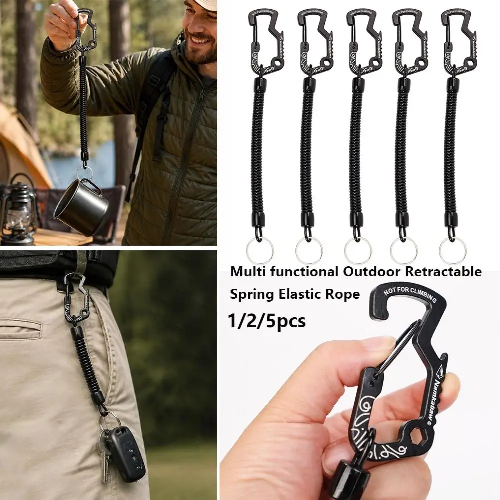 1/2/5pcs Multi functional Outdoor Retractable Spring Elastic Rope Anti-lost Black Hiking Camping Phone Keychain