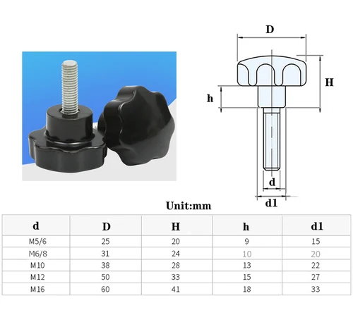 Imagen 2 del producto Mango de sujeción de rosca en forma de estrella, Perno de baquelita, perilla de mano, tornillo de apriete, equipo industrial, acero plástico, M4, M5, M8, M10, M12
