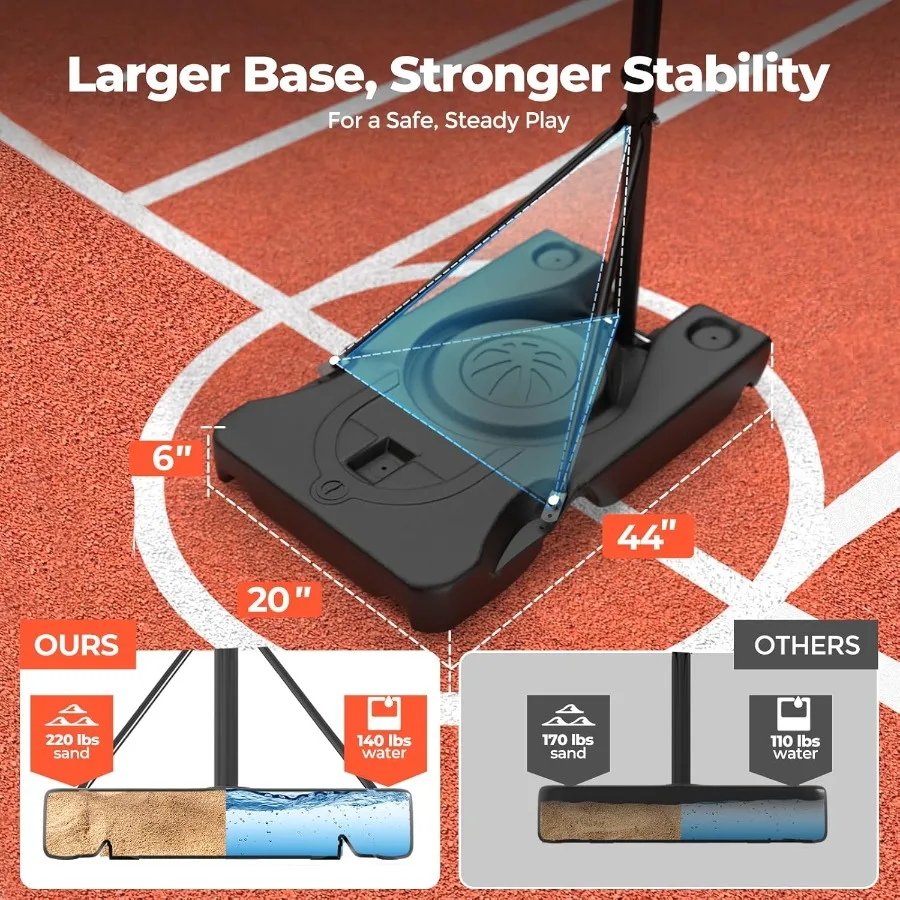 Tragbarer Basketballkorb mit höhenverstellbarem Design-Rückwand mit befüllbarer Basis und 2 Rädern für den Außenbereich, ideal für Teenager