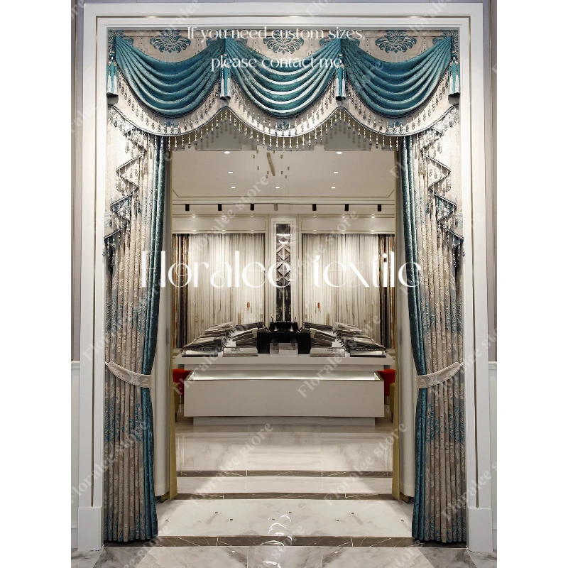

European Curtains for Living Room Luxury Villa High-end Curtains Chenille Fabric Custom Window Blackout Curtains Tulle Valance
