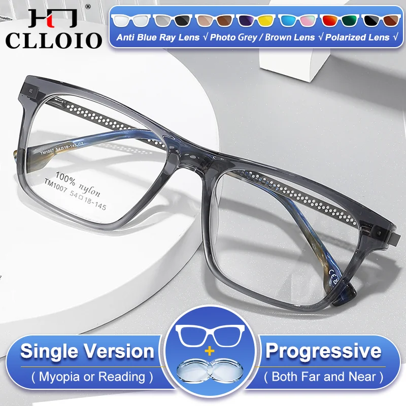 

CLLOIO Casual Style Square Design Anti Blue Ray Glasses Men Photochromic Prescription Eyeware High Quality Multifocal Eyeglasses