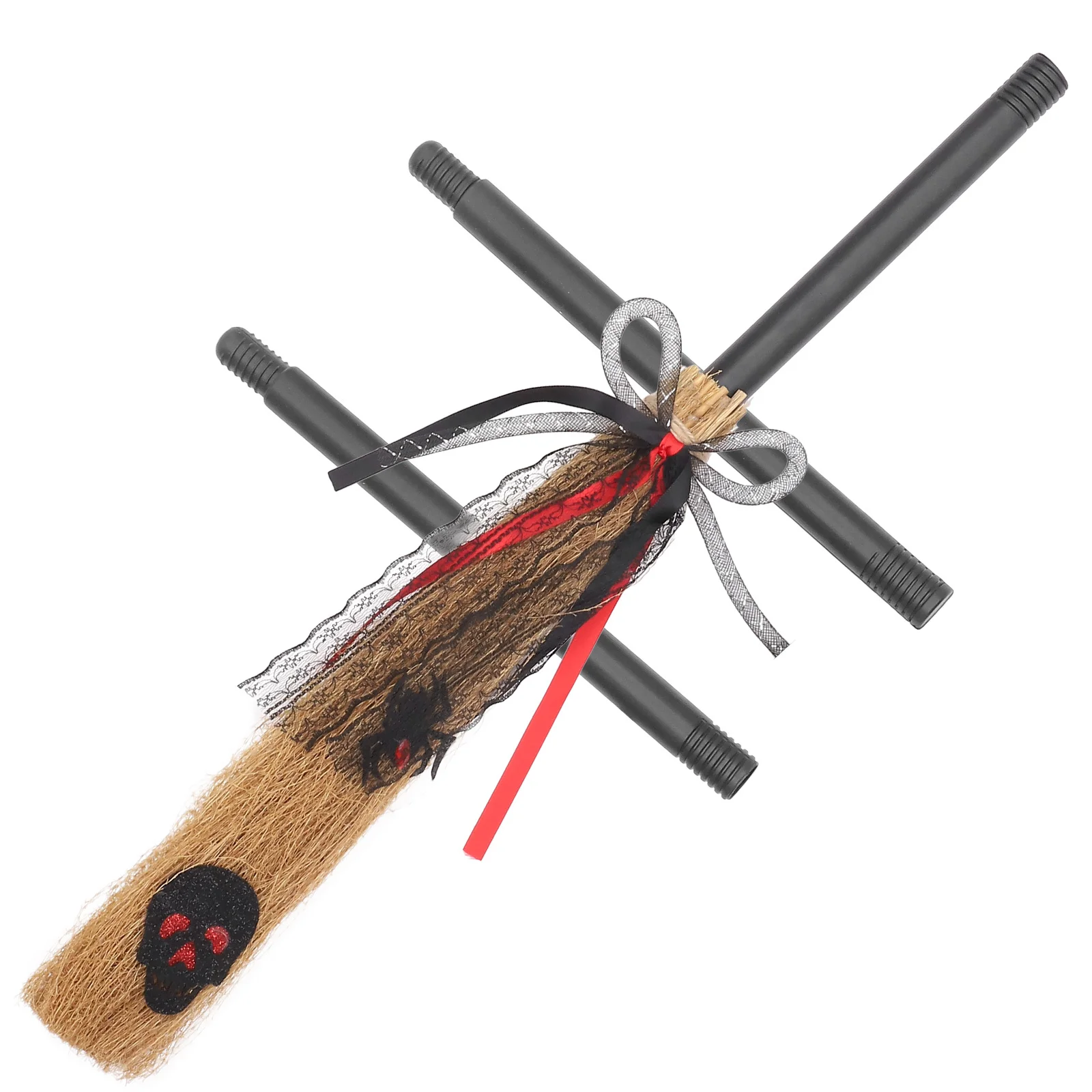 Halloween Witch Broom Flying Broomtick Prop Durable Plastic Grass Cloth Texture Unique Design for Kids Adults Cosplay Parties