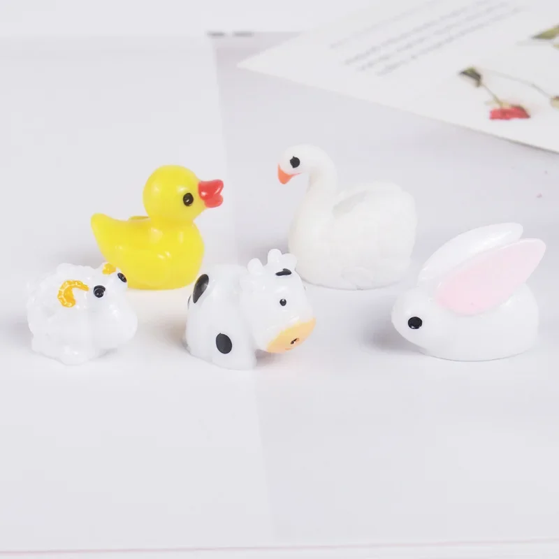 10 Pcs Kawaii Mini Cow Rabbit Swan Duck Animals Micro Fairy Garden Figurines Miniatures Home Garden Decoration DIY Accessories