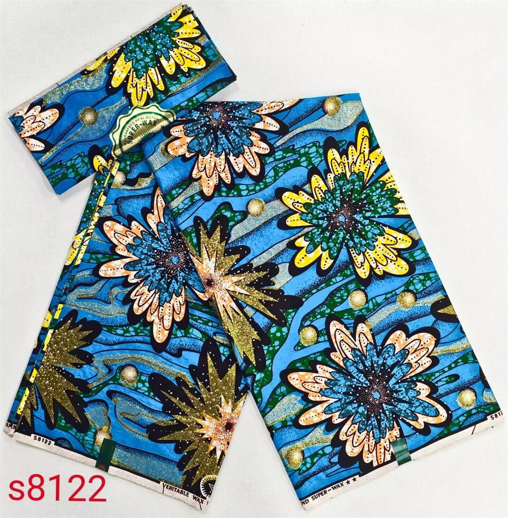 African Wax High Quality Wax Prints With Stones Shiny Wax Block Fabric Tissu For Women Dresse 6 Yards