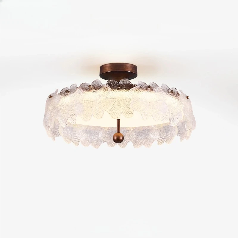 

American Iron Base Flower Glass LED Ceiling Lights Acrylic Lampshade Moden Living Room Bedroom Restaurant Kitchen Hanging Lamps