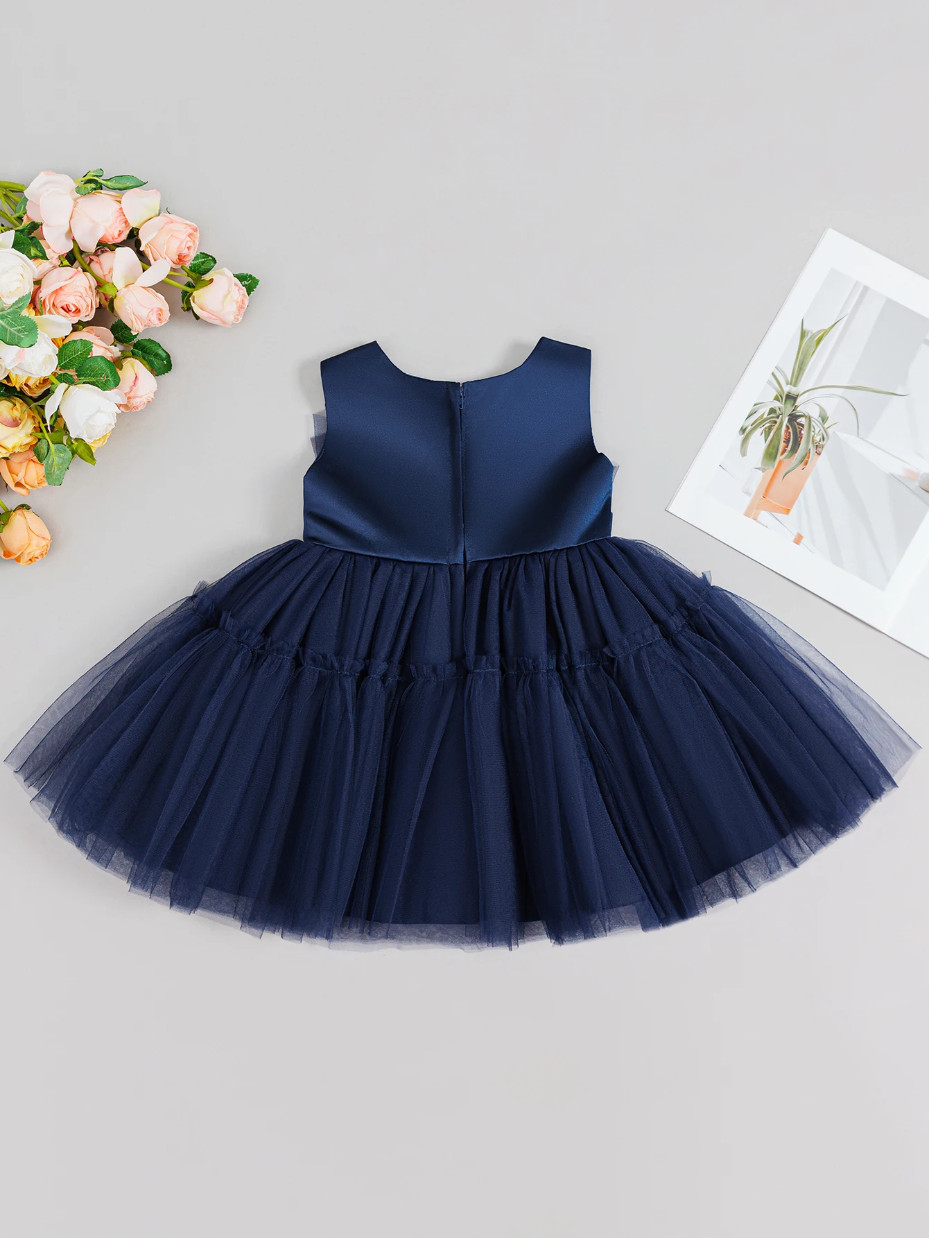 Baby Girl Baby Dress Deep Treasure Blue Fluffy Veil Dress Birthday Party Holiday Small Dress