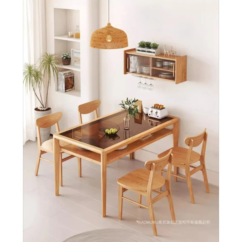 

Скандинавский обеденный стол и стул из массива дерева, современный двойной обеденный стол из закаленного стекла