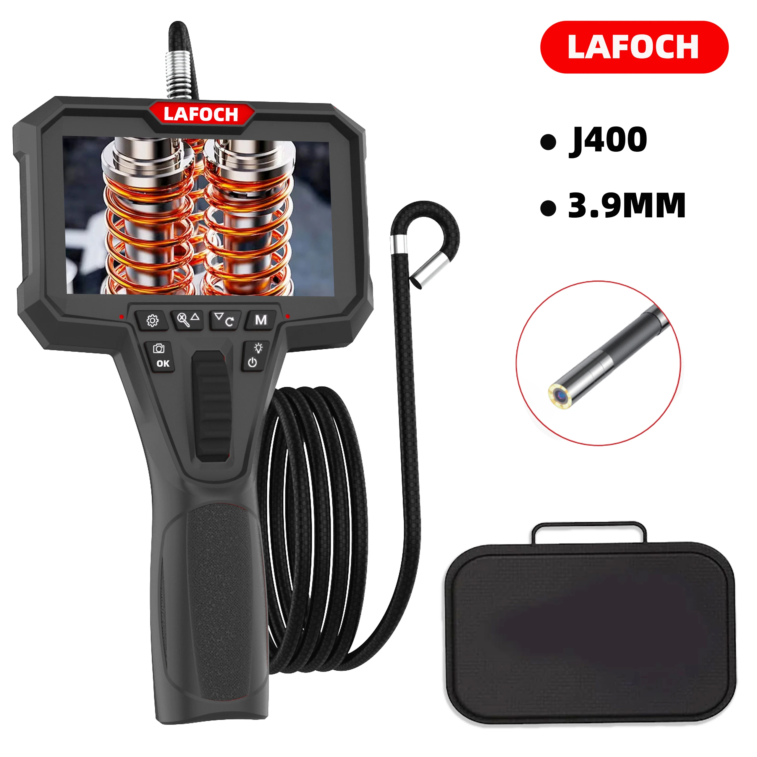 Articulating Borescope with 4.3'' Monitor 1080P 3.9MM HD Steerable Endoscope Camera  with Articulated Probe For Engine Inspect