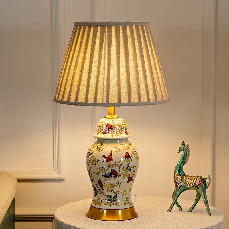 

Ceramic Table Light Magpie Chinese Flower And Bird Living Room Bedroom Study Lamp Modern Retro Warm Table Lamp Bedside Lamp