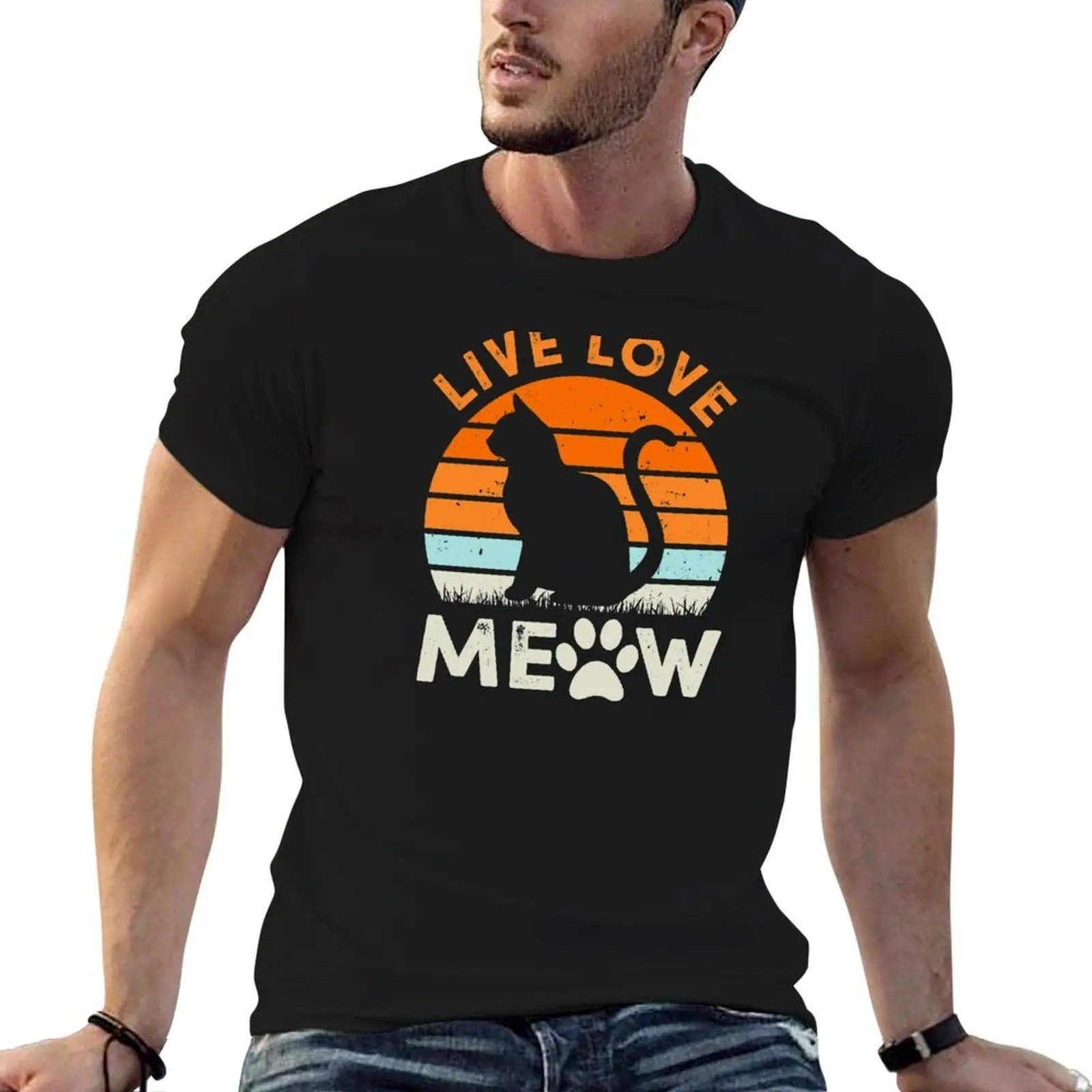 Live Love Meow T-Shirt t shirts cotton 100% t shirts for man slim fit man t shirts for men casual T-shirt