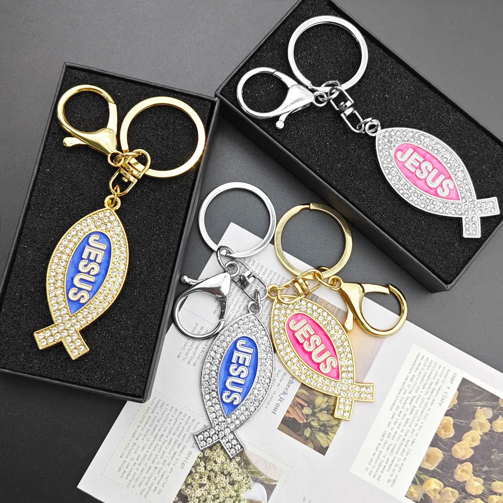 الكرتون الأسماك المعدنية على شكل المفاتيح الأصالة أنا أحب يسوع رسالة كيرينغ الماس سيارة الإبداعية مفتاح سلسلة حلقة تذكارية هدية