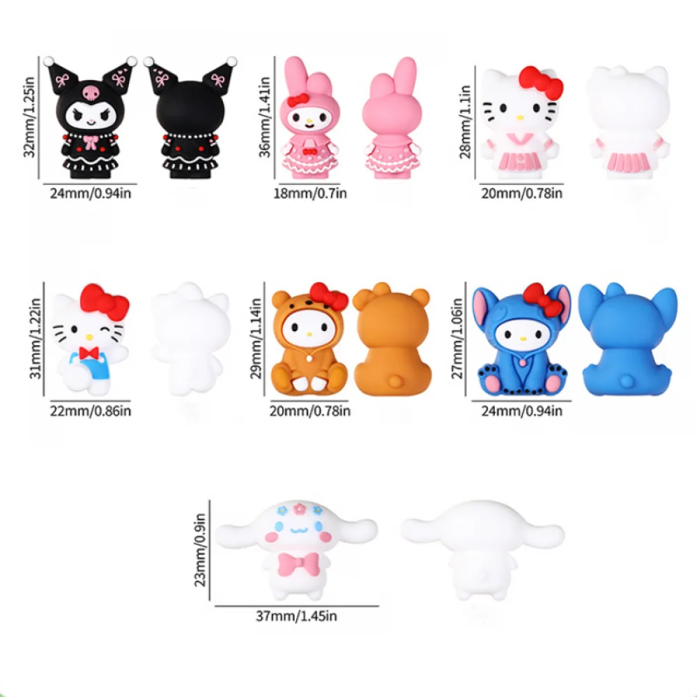 7Pcs 3D Cartoon Puppe Silikon Perlen Lebensmittel Grade Fokus Beißring Perle für DIY Schnuller Clip Zahnen Kauen Spielzeug schnuller Halter Zubehör
