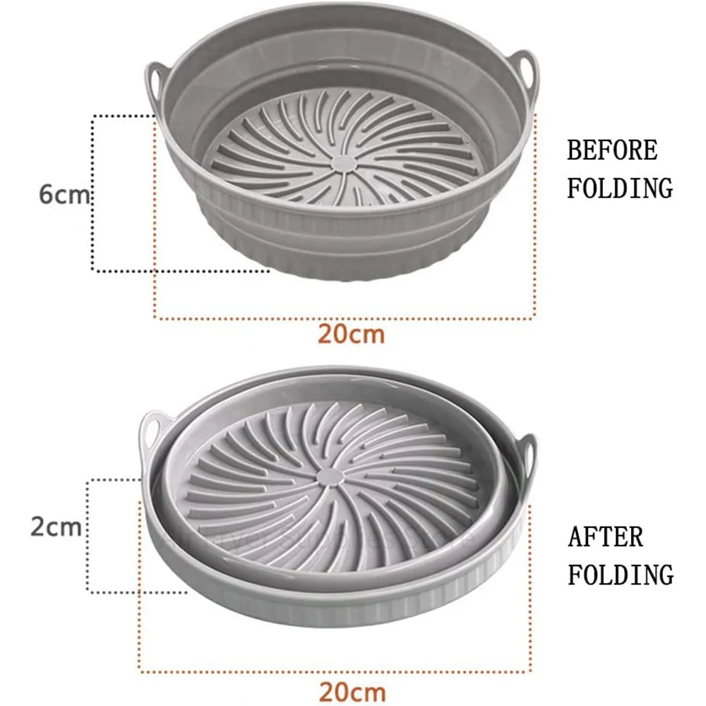 8 Inch Collapsible Air Fryer Silicone Pot Reusable Air Fryer Liners Silicon Basket Bowl Trays for 3 to 5Qt Air Fryer Accessories