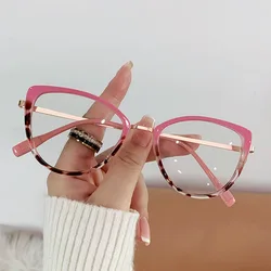 2025 New Cat Eye Glasses Frame Women's Fashion Matte Print Eyeglass Frame Metal Anti Blue light Glasses Computer Goggles