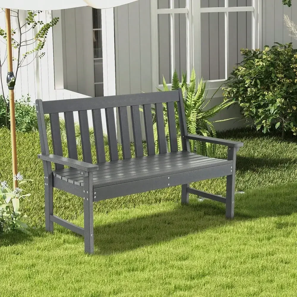 Outdoor 2-Person Bench All-Weather Patio Loveseat Chair for Backyard Grey