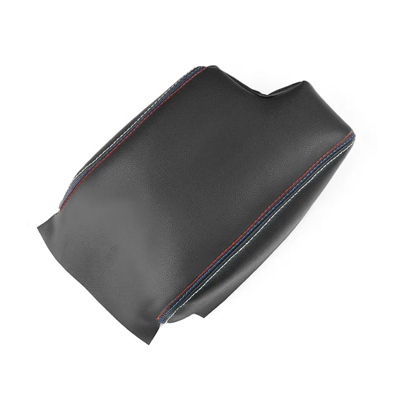 For BMW 3 Series E46 1998 - 2005 Microfiber Leather Center Console Lid Armrest Box Cover Protective Trim Black -red blue line