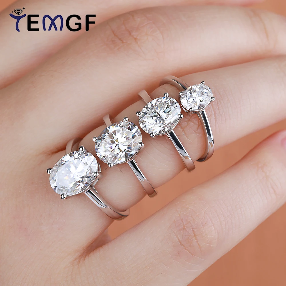 

TEMGF 925 Silver Ring 1/2/3/4CT Oval Moissanite Inlay 4 Prong Holder for Women Proposal Engagement Wedding Anniversary Gifts