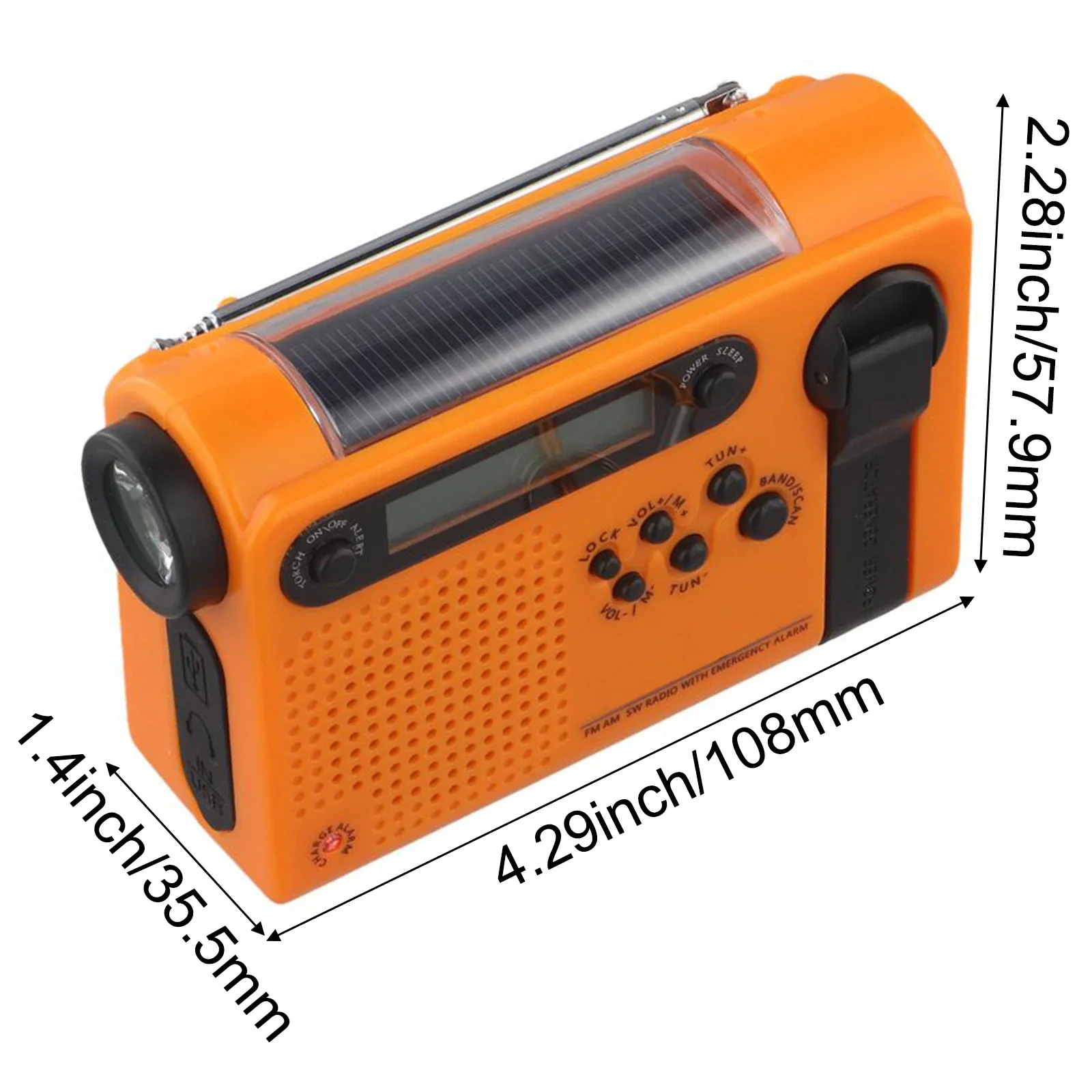 2000mAh Power Bank Solar Hand Crank Radio ABS Material Construction Compact Size Radio Customizable Sleep Timer