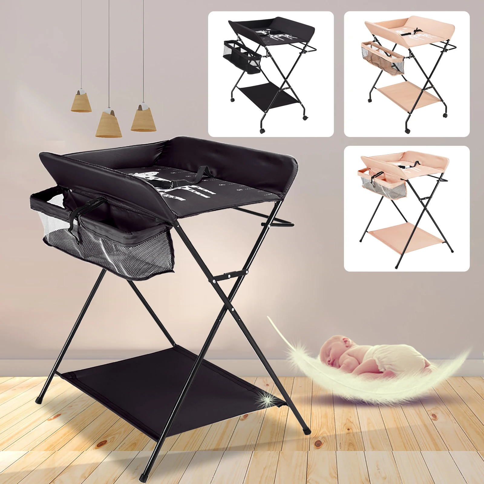 Windelwechselnder Tisch, tragbarer Pflegetisch für Neugeborene, zusammenklappbare Windelstation mit Aufbewahrung